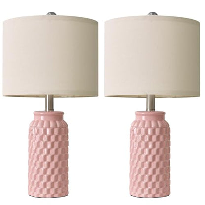 USumkky 20.5" Pink Table Lamps Set of 2,Modern Farmhouse Bedside Lamps - Ceramic Nightstand Lamps for Bedroom,Boho Living Room End Tables,Small Office Desk Lamp - color: 20.5" Pink-2 Pack