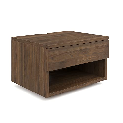 Nathan James Jackson Wall Mounted Floating Bedroom Nightstand with Storage Drawer and Modern Open Shelf Cubby, Dark Brown Walnut - color: Brown Walnut, size: 1