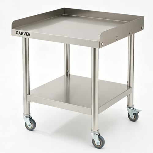 Garvee Stainless Steel Straight Edge Equipment Table with Wheels, Heavy Duty 39x27x18 inch Commercial Prep Table, 0.7mm Thick - size: 39*27*18inch