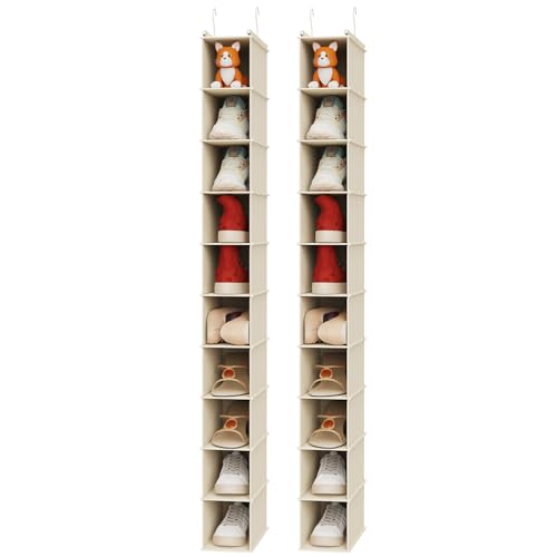 MAX Houser 10-Shelf Hanging Shoe Shelf Organizer, Hanging Shoe Storage for Closet,Pack of 2(Beige) - color: Milky-beige, size: 2-Pack