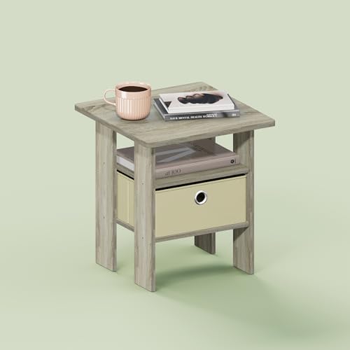 Ipoh End Table, Nightstand, Side Table with Bin Drawer for Small Spaces, Living Room, Bedroom, White Maple - color: White Maple/Ivory