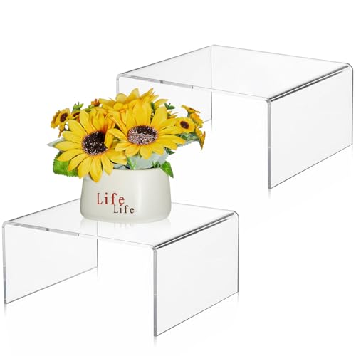 RattanView 2 Pcs 9 x 9 Inch Large Acrylic Risers Display Stands 5 mm Thick Acrylic Shelf Riser Showcase for Collectibles Jewelry Cupcakes Food Figures Perfume Cabinet (Clear) - color: Clear, size: 9 x 9 Inch, 5 mm