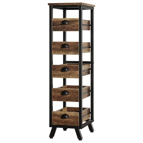 Tribesigns Wood Fruit and Vegetable Storage Rack, 5-Tier Narrow Snack Stand Kitchen Stand Fruit Basket, Pull-Out Utility Organizer for Kitchen, Living Room, Rustic Brown - color: Rustic Brown