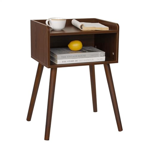 MaxSmeo Small Nightstand, Mid Century Modern Side Table Bedroom with Storage, Small End Bedside Table with Solid Wood Legs for Living Room, Office(Walnut Brown) - color: Walnut Brown