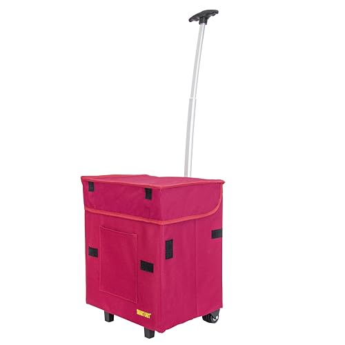 dbest products Smart Cart, RED Collapsible Rolling Utility Cart Basket Grocery Shopping Teacher Hobby Craft Art - color: Red, size: Standard