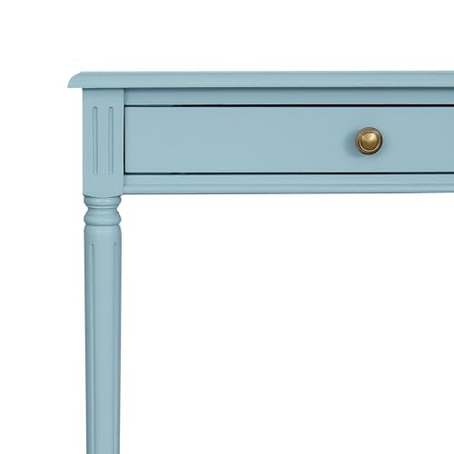 East at Main Lenora Blue Narrow Console Table for Entryway with Drawer | 23.75-inch slim hallway table with cane shelf, solid wood frame, powder blue finish, coastal furniture for small spaces - color: Powder Blue