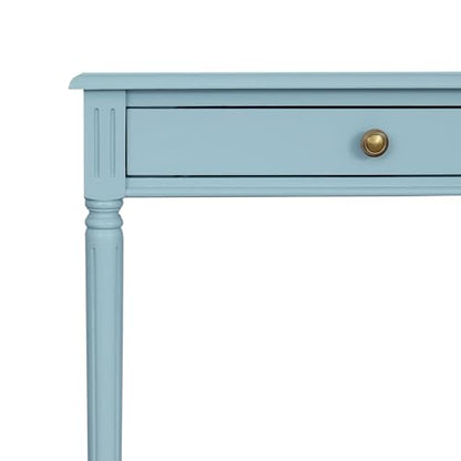 East at Main Lenora Blue Narrow Console Table for Entryway with Drawer | 23.75-inch slim hallway table with cane shelf, solid wood frame, powder blue finish, coastal furniture for small spaces - color: Powder Blue