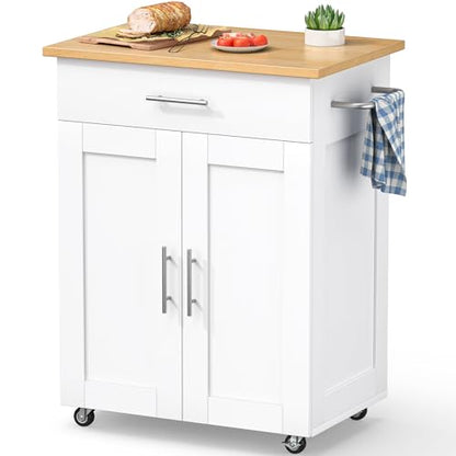 Mobile Kitchen Island on Wheels, Large Drawer, White | On Wheels, Large Drawer, Adjustable Shelf, Towel Rack, Rolling Island Table,for Kitchen & Dining Room - size: Small Kitchen Island, style: Modern White