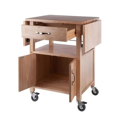 Pemberly Row Solid Wood Butcher Block Kitchen Cart, Natural Finish, Drop Leaf Countertops, Storage Cabinet with Drawer and Shelf, 43.27" W x 20.16" D x 33.27" H, Transitional Style for Kitchen Use
