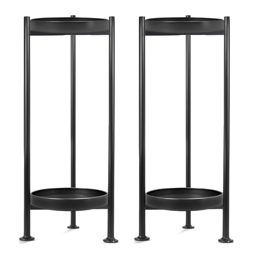 Lilybud--lily 2-Pack Plant Stand Indoor Outdoor, 2 Tier Iron Plant Stand, 30'' Tall Pedestal Stand Outdoor, Metal Flower Stands for Indoor Plants, Balcony, Living Room (Black) - color: black-2p