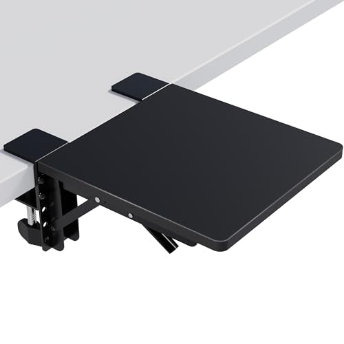 BONTEC Ergonomic Desk Extender Tray, 9.5"x9.1" Table Mount Arm Wrist Rest Shelf, 90° Foldable Elbow Support, Clamp on Computer Arm Rest for Desk, Office & Home Use, Durable & Easy to Install - color: Pure Black, size: 9.4"*9.1"(24cm*23cm)