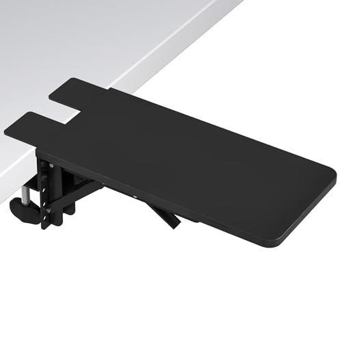 BONTEC Desk Extender Tray, 11.8"x5.9" Table Mount Arm Wrist Rest Shelf, 90°Foldable Elbow Support, Clamp on Computer Arm Rest for Desk, Office & Home Use, Durable & Easy to Install, Black Pattern - color: Black, size: 11.8"*5.9"(30cm*15cm)
