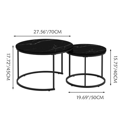 Nesting Coffee Table Set of 2 Round Side Tables, 27.6 Inch Marble Top Coffee Table with Metal Frame for Small Space, Living Room, Bedroom, Balcony & Apartment(Black) - color: Black