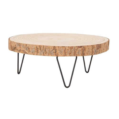 Creative Co-Op Large Paulownia Wood Pedestal with Metal Legs - color: Raw Finish, size: 11"