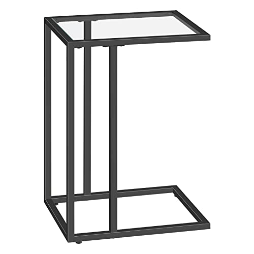 HOOBRO C Shaped End Table, Glass Side Table with Metal Frame, Black Coffee Table for Small Space, Modern Style, for Living Room, Black BK03SF01 - color: Black