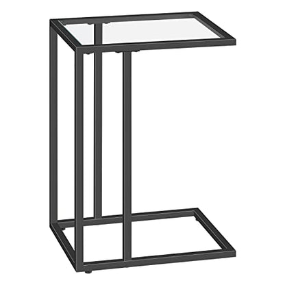HOOBRO C Shaped End Table, Glass Side Table with Metal Frame, Black Coffee Table for Small Space, Modern Style, for Living Room, Black BK03SF01 - color: Black