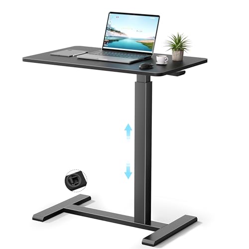 GallopFun Mobile Standing Desk with Wheels,Pneumatic Laptop Desk Height Adjustable,Rolling Teacher Overbed Bedside Table for Home,Office,Classroom,Black - color: Black
