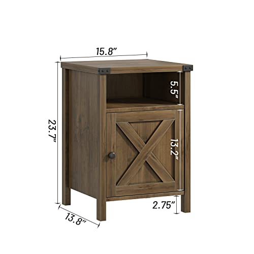 Farmhouse End Table, Nightstand with Barn Door and Shelf,Set of 2,Oak | End Tables,Wooden Sofa Side Table, Modern Bed Side Table Rustic Nightstands, Bedroom, Living Room - color: Oak