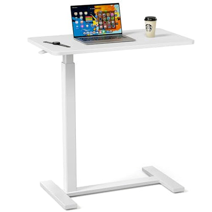 Sweetcrispy Overbed Table, Bedside Table, Mobile Standing Desk | Adjustable Wheels, Rolling Laptop Cart, Hospital Home Use, Space Saving Frame, Milky - color: Milky