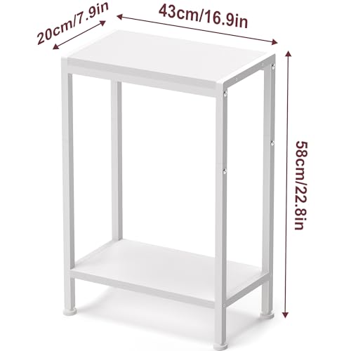 Narrow Side Table for Small Space, 2-Tier Slim End Table, Thin Nightstand, Skinny Snack Couch Table, Sofa Bedside Table, Tall Plant Stand in Living Room, Bedroom, Study, Kitchen and Balcony (White) - color: White, size: 2-Tier (7.9''D*17''W*22.8''H)