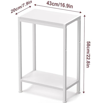 Narrow Side Table for Small Space, 2-Tier Slim End Table, Thin Nightstand, Skinny Snack Couch Table, Sofa Bedside Table, Tall Plant Stand in Living Room, Bedroom, Study, Kitchen and Balcony (White) - color: White, size: 2-Tier (7.9''D*17''W*22.8''H)