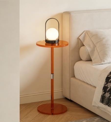 Acrylic Drink Table for Small Spaces, 10" L x 10" W x 21.3" H(Orange) | Drink Side/End Table for Living Room, Round, Easy Assembly