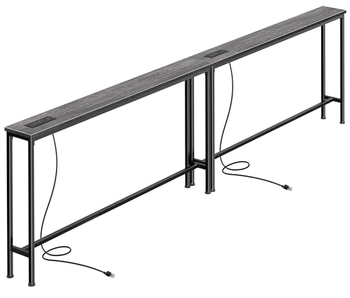 SUPERJARE 102.4 Inch Sofa Table with Power Outlets and USB-C Ports, 5.9 Inch Narrow Console Tables, Entryway Hallway Couch Tables with Storage, Behind Sofa, Small Spaces, Living Room, Charcoal Gray - color: Charcoal Gray, size: 5.9''D x 102.4''W x 29.7''H