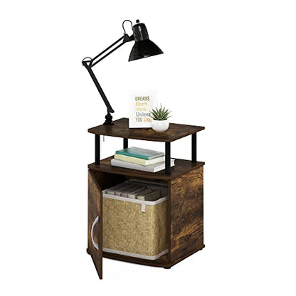 Furinno Jaya End Side Sofa Table/Nightstand with Door, Amber Pine/Black - color: Amber Pine/Black, size: 1-Pack