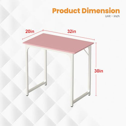 Dkelincs 32 Inch Small Computer Desk Home Office Desk Writing Desk Modern Simple Style Study Work Table with Metal Frame, Easy Assembly, Adjustable Feet, Water-Resistant, Scratchproof Surface, Pink - color: Pink, size: 32 Inch