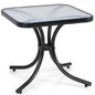 Giantex Small Outdoor Side Table with Tempered Glass Top, Heavy-Duty Metal Frame, 110 Lbs Capacity, Square Patio Table for Balcony, Porch, Backyard, Deck, Black