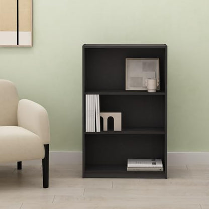 Frei 3-Tier Adjustable Bookcase, Bookshelf, for Living Room and Home Office, Black Oak - color: Black Oak, size: 9.5 (D) x 24.5 (W) x 40.3 (H) inches