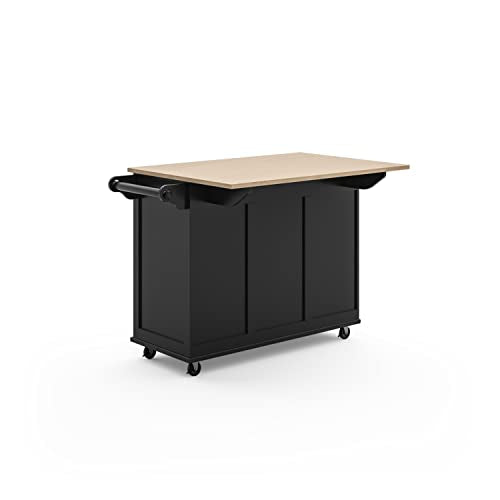 Homestyles Dolly Madison Black Mobile Kitchen Island Cart with Wood Drop Leaf Breakfast Bar - color: Black