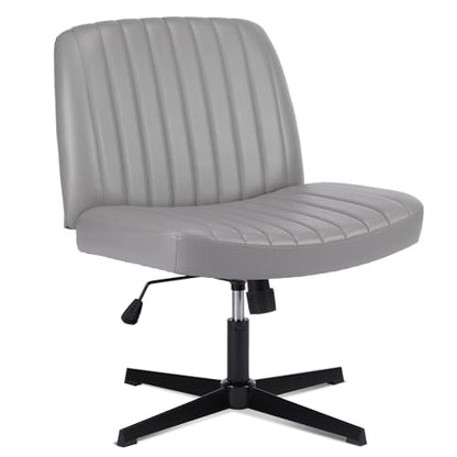 OLIXIS Criss Cross Chair, Vanity Chair, Home Office Desk | Armless No Wheels Wide Seat, Height Adjustable Swivel, Faux Leather, Bedroom Student Study, Grey Dual Base - color: Grey Dual Base