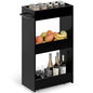 MARTY Slim Rolling Storage Cart 7.9" W Laundry Cart with Wheels,Wood, Black | Narrow Utility Cart Between Washer and Dryer, 3 Tier Mobile Shelving Unit for Kitchen, Laundry, Bathroom, Office, Living Room - color: Black
