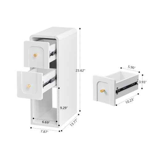 Narrow Nightstand with 2 Drawers, Small Bedside Tables, Mid-Century Modern Slim Night Stand with Storage, Wooden End Table for Small Spaces, Bedroom, Living Room - color: 2drawers-white-1pcs