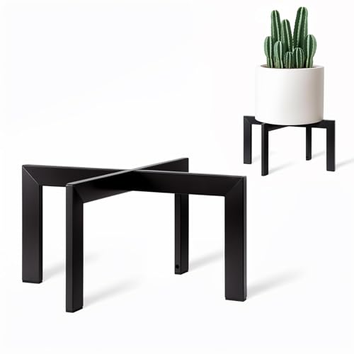 Plant Stand Indoor Outdoor,Metal Mid-Century Pot Stand,Modern Plant Holder Rattan Flower Plant Stool,Low Short Plant Stands for Indoor Fit 5-12 Inch Pot,Black(Pot & Plant Not Included) - color: Black