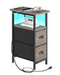sthmec Narrow End Table with Charging Station, Narrow Side Table with 2 Fabric Drawers, LED End Table, Slim Nightstand with LED Light, Small Side Table for Small Spaces, Living Room, Bedroom, Grey - color: Grey, size: 7.87'' W x 15.75'' D x 24.37'' H, sty