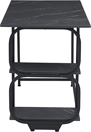 Anivia Gaming Computer Desk, Small Home Office Desk with 2 Storage Shelves, 47" Writing Desks Industrial Simple Style Wood Table Metal Frame for PC Laptop Notebook（Black） (47-B) - color: Black Marbling