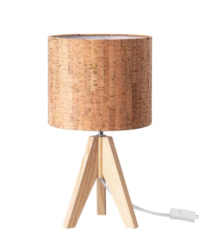 EDISHINE Small Table Lamp, Wooden Tripod Nightstand Lamp with Bark Linen Shade, Farmhouse Bedside Lamp for Nursery, Bedroom, Kids Room, Office, Reading Desk, 14.2 Inch, E26 Socket, ON/Off Switch - color: Natural Wood&Bark-textured Shade