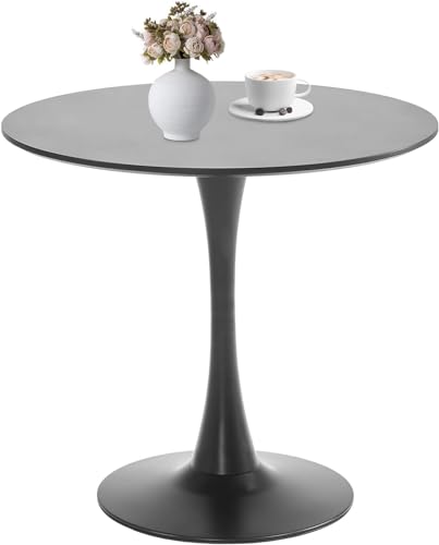 Black Round Dining Table, 31.5" Circle Tulip Table Kitchen Round Dining Table for 2-4 People with Thickened Top and Metal Pedestal, Mid-Century Leisure Table for Home, Dining Room, Cafe - color: Black, size: 31.5"