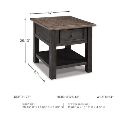 Signature Design by Ashley Tyler Creek Rustic End Table with Storage Drawer and Fixed Shelf, Brown & Black - color: Blackish Brown