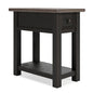 Signature Design by Ashley Narrow Chairside End Table with Charging Station | Smooth-gliding remote drawer, Lower display shelf, Rustic 2-tone finish, Tyler Creek Series - color: Black