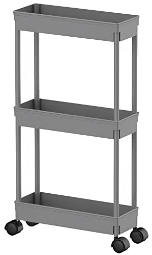 Sooyee Slim Storage Cart,3 Tier Bathroom Rolling Utility Cart Storage Organizer Slide Out Cart, Mobile Shelving Unit Organizer Trolley for Office Bathroom Kitchen Laundry Room Narrow Places, Grey - color: Gray, size: Slim 3 Tier