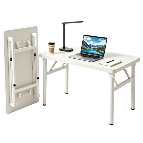 Small Folding Computer Desk - 39.4 Inch Foldable Small Spaces Compact Desk,No Assembly,Bedroom, Dorm and Apartment,Portable Study for Home Office Table - color: Frame：white/Board：white, size: 39.4“*19.7”