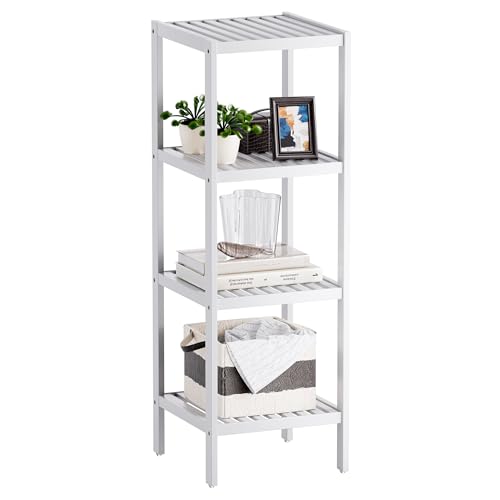 SMIBUY Bathroom Storage Shelf, 4-Tier Bamboo Rack Organizer, Multifunctional Shelving Unit for Living Room Bedroom Kitchen (White) - color: White, size: 4 Tier