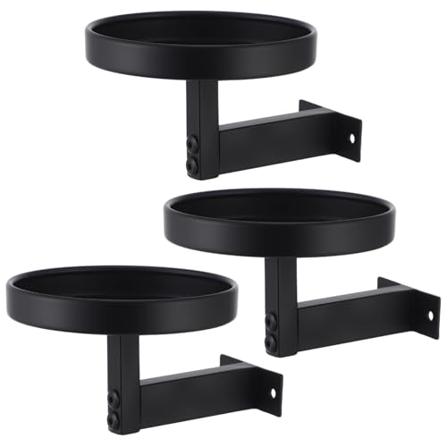 OMISTAR 3 Pack Wall Plant Holders for Indoor Plants, 5.9 Inch Metal Floating Shelves with Round Trays, Wall Mounted Plant Stands for Small Pots, Black