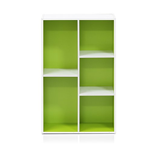 Furinno LUDER Book Shelf, 5-Cube Bookshelf, Reversible Bookcase, 9.4 x 19.5 x 31.5, Easy Assembly, for Living Room, Bedroom, Home Office, White/Green - color: White/Green, size: 5-Cube