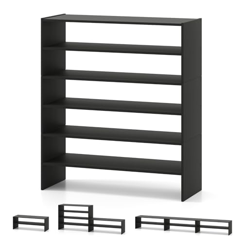 COSTWAY 6-Tier Shoe Rack, Extra Wide Shoe Shelf Organizer with Stackable Design, 31" Freestanding Adjustable Storage Shoe Stand for Small Space Entryway Hallway Closet (1,Black) - color: Black