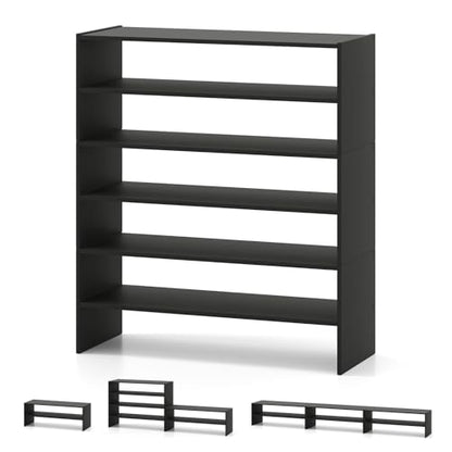 COSTWAY 6-Tier Shoe Rack, Extra Wide Shoe Shelf Organizer with Stackable Design, 31" Freestanding Adjustable Storage Shoe Stand for Small Space Entryway Hallway Closet (1,Black) - color: Black