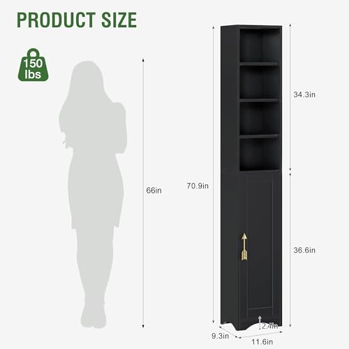 VECELO 71” Freestanding Storage Cabinet with 6 Removable Shelves, Bottom Closed Compartment, Elevated Dust-Resistant Base, Adjustable Organizer for Home-Black - color: Black